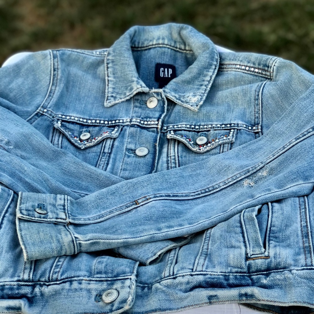 Distressed Gap Denim & Rhinestone Jacket - Picture 3 of 15